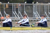 The Boat Race season 2018 - Women's Boat Race Trial Eights (OUWBC, Oxford): "Coursing River" waiting for the race to be started - stroke Beth Bridgman, 7 Juliette Perry, 6 Katherine Erickson.
River Thames between Putney Bridge and Mortlake,
London SW15,

United Kingdom,
on 21 January 2018 at 14:27, image #48