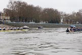 The Boat Race season 2018 - Women's Boat Race Trial Eights (OUWBC, Oxford): "Great Typhoon" and "Coursing River" passing the boat houses on Putney Embankment.
River Thames between Putney Bridge and Mortlake,
London SW15,

United Kingdom,
on 21 January 2018 at 14:28, image #68
