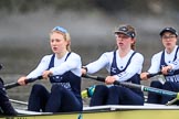 The Boat Race season 2018 - Women's Boat Race Trial Eights (OUWBC, Oxford): "Coursing River" -  stroke Beth Bridgman, 7 Juliette Perry, 6 Katherine Erickson.
River Thames between Putney Bridge and Mortlake,
London SW15,

United Kingdom,
on 21 January 2018 at 14:35, image #106