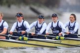 The Boat Race season 2018 - Women's Boat Race Trial Eights (OUWBC, Oxford): "Coursing River" -  5 Morgan McGovern, 4 Anna Murgatroyd, 3 Stefanie Zekoll, 2 Rachel Anderson, bow Sarah Payne-Riches.
River Thames between Putney Bridge and Mortlake,
London SW15,

United Kingdom,
on 21 January 2018 at 14:37, image #118