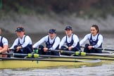 The Boat Race season 2018 - Women's Boat Race Trial Eights (OUWBC, Oxford): "Coursing River" - 4 Anna Murgatroyd, 3 Stefanie Zekoll, 2 Rachel Anderson, bow Sarah Payne-Riches.
River Thames between Putney Bridge and Mortlake,
London SW15,

United Kingdom,
on 21 January 2018 at 14:37, image #121