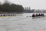 The Boat Race season 2018 - Women's Boat Race Trial Eights (OUWBC, Oxford): "Great Typhoon" and "Coursing River" near Chiswick Pier.
River Thames between Putney Bridge and Mortlake,
London SW15,

United Kingdom,
on 21 January 2018 at 14:39, image #131