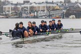 The Boat Race season 2018 - Women's Boat Race Trial Eights (OUWBC, Oxford): "Great Typhoon"  approaching Chiswick Pier - cox Jessica Buck, stroke Alice Roberts,  7 Abigail Killen, 6 Sara Kushma, 5 Olivia Pryer, 4 Linda Van Bijsterveldt, 3 Madeline Goss, 2 Laura Depner, bow Matilda Edwards.
River Thames between Putney Bridge and Mortlake,
London SW15,

United Kingdom,
on 21 January 2018 at 14:39, image #132
