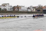 The Boat Race season 2018 - Women's Boat Race Trial Eights (OUWBC, Oxford): "Great Typhoon" and "Coursing River" approaching Barnes Railway Bridge.
River Thames between Putney Bridge and Mortlake,
London SW15,

United Kingdom,
on 21 January 2018 at 14:43, image #153