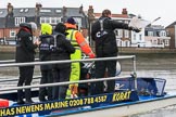 The Boat Race season 2018 - Women's Boat Race Trial Eights (OUWBC, Oxford): Race umpire Sir Matthew Pinsent warning the crews as they get a bit close again.
River Thames between Putney Bridge and Mortlake,
London SW15,

United Kingdom,
on 21 January 2018 at 14:43, image #154