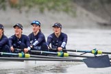 The Boat Race season 2018 - Women's Boat Race Trial Eights (OUWBC, Oxford): "Great Typhoon"  on the last part of the race, here 3 Madeline Goss, 2 Laura Depner, bow Matilda Edwards.
River Thames between Putney Bridge and Mortlake,
London SW15,

United Kingdom,
on 21 January 2018 at 14:44, image #158