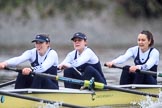 The Boat Race season 2018 - Women's Boat Race Trial Eights (OUWBC, Oxford): "Coursing River", here 3 Stefanie Zekoll, 2 Rachel Anderson, bow Sarah Payne-Riches.
River Thames between Putney Bridge and Mortlake,
London SW15,

United Kingdom,
on 21 January 2018 at 14:44, image #160