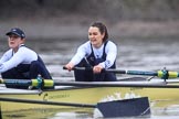 The Boat Race season 2018 - Women's Boat Race Trial Eights (OUWBC, Oxford): "Coursing River" in the rain, here 2 Rachel Anderson, bow Sarah Payne-Riches.
River Thames between Putney Bridge and Mortlake,
London SW15,

United Kingdom,
on 21 January 2018 at 14:46, image #165
