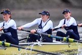 The Boat Race season 2018 - Women's Boat Race Trial Eights (OUWBC, Oxford): "Coursing River" - 4 Anna Murgatroyd, 3 Stefanie Zekoll, 2 Rachel Anderson.
River Thames between Putney Bridge and Mortlake,
London SW15,

United Kingdom,
on 21 January 2018 at 14:46, image #166
