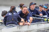 The Boat Race season 2018 - Women's Boat Race Trial Eights (OUWBC, Oxford): "Great Typhoon" after the race, here cox Jessica Buck, stroke Alice Roberts,  7 Abigail Killen, 6 Sara Kushma, 5 Olivia Pryer, 4 Linda Van Bijsterveldt, 3 Madeline Goss, 2 Laura Depner, bow Matilda Edwards.
River Thames between Putney Bridge and Mortlake,
London SW15,

United Kingdom,
on 21 January 2018 at 14:47, image #180