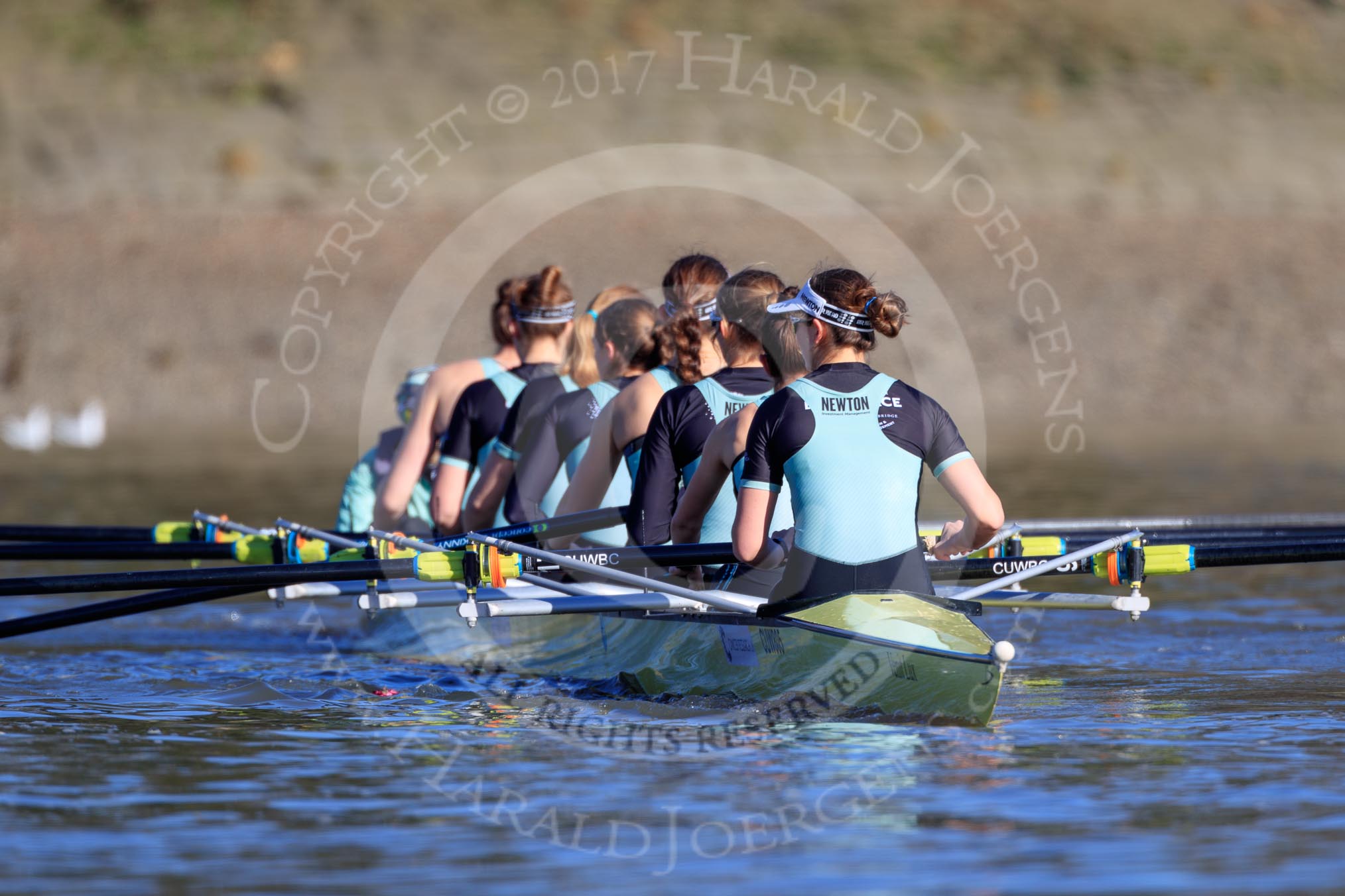 The Women's Boat Race season 2018 - fixture CUWBC vs. ULBC: Teh CUWBC Eight before the race - cox Sophie Shapter, stroke Tricia Smith, 7 Imogen Grant, 6 Anne Beenken, 5 Thea Zabell, 4 Paula Wesselmann, 3 Alice White, 2 Myriam Goudet-Boukhatmi, bow Olivia Coffey.
River Thames between Putney Bridge and Mortlake,
London SW15,

United Kingdom,
on 17 February 2018 at 13:05, image #29