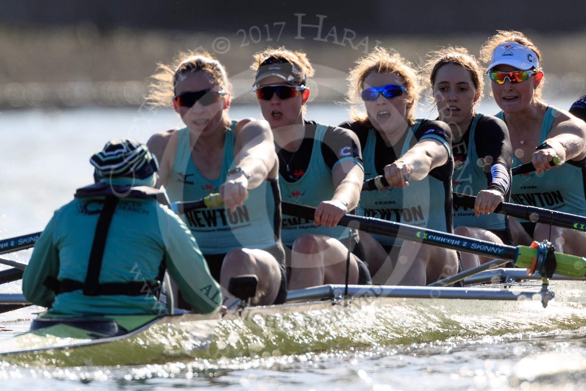 The Women's Boat Race season 2018 - fixture CUWBC vs. ULBC: The CUWBC Eight - here cox Sophie Shapter, stroke Tricia Smith, 7 Imogen Grant, 6 Anne Beenken, 5 Thea Zabell, 4 Paula Wesselmann.
River Thames between Putney Bridge and Mortlake,
London SW15,

United Kingdom,
on 17 February 2018 at 13:30, image #133