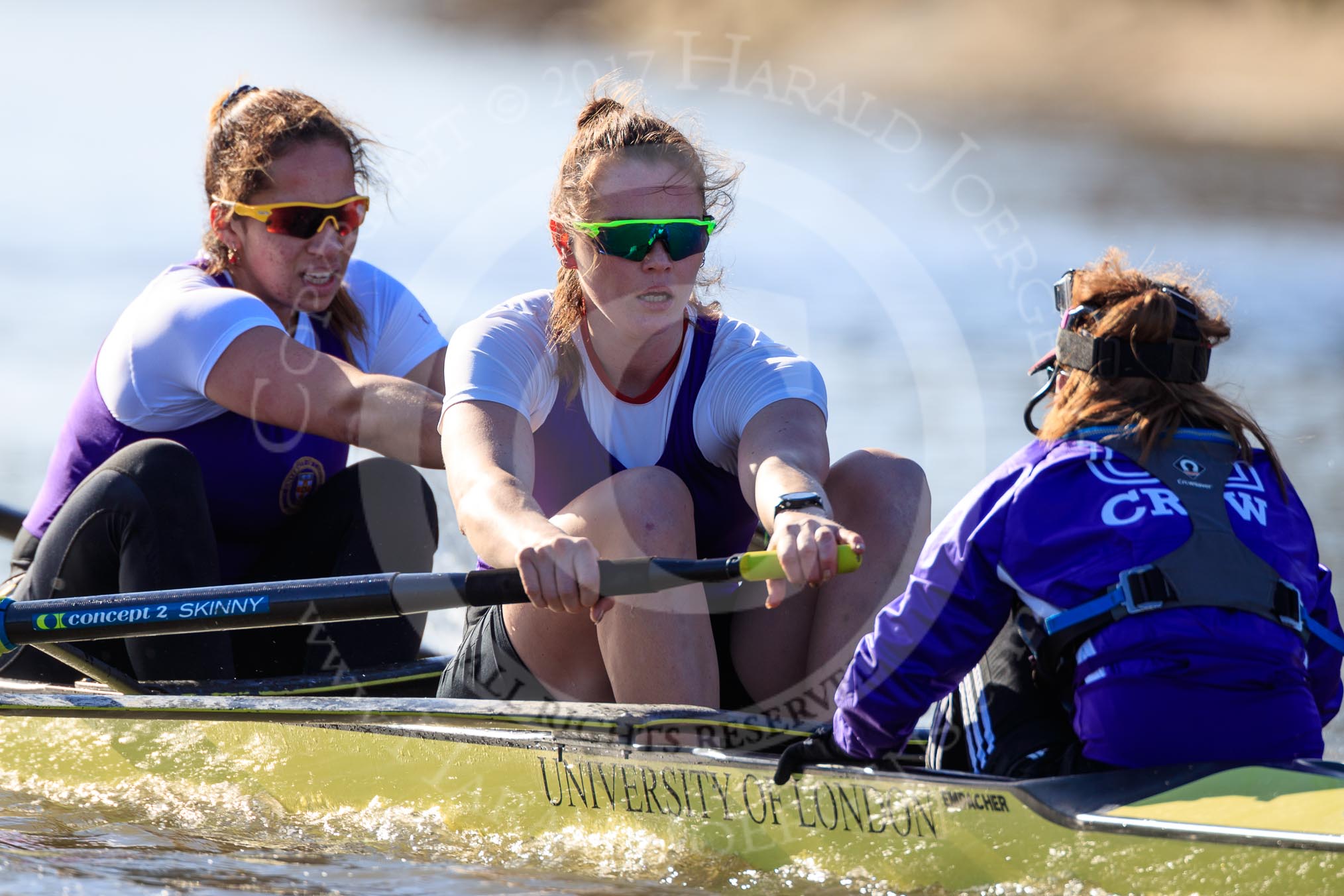 The Women's Boat Race season 2018 - fixture CUWBC vs. ULBC: The ULBC Eight - here 7 Jordan Cole-Huissan, stroke Issy Powel, cox Lauren Holland.
River Thames between Putney Bridge and Mortlake,
London SW15,

United Kingdom,
on 17 February 2018 at 13:31, image #145