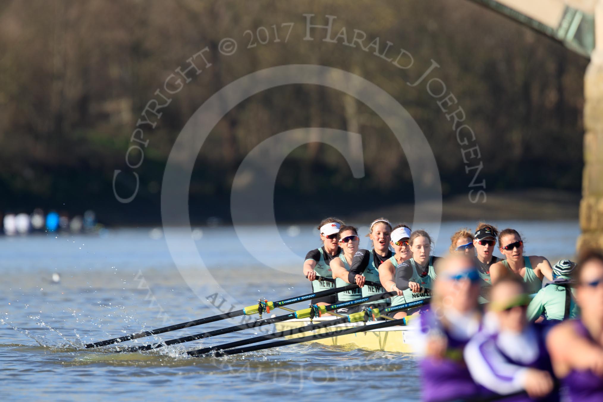 Photo 1802171335051X23045HaraldJoergens The Women's Boat Race season 2018 - fixture CUWBC vs. ULBC: ULBC and CUWBC - here, in the Cambridge boat, bow Olivia Coffey, 2 Myriam Goudet-Boukhatmi, 3 Alice White, 4 Paula Wesselmann, 5 Thea Zabell, 6 Anne Beenken, 7 Imogen Grant, stroke Tricia Smith, cox Sophie Shapter.
River Thames between Putney Bridge and Mortlake,
London SW15,
United Kingdom,
on 17 February 2018 at 13:35, image #165