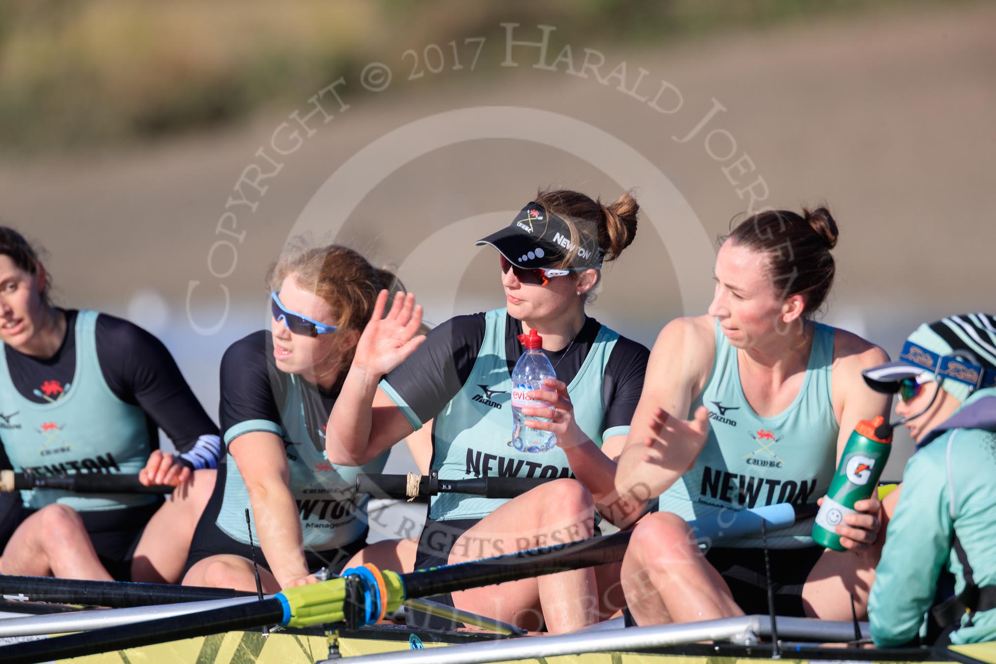 The Women's Boat Race season 2018 - fixture CUWBC vs. ULBC: OUWBC, the winner of both parts of the fixture - 5 Thea Zabell, 6 Anne Beenken, 7 Imogen Grant, stroke Tricia Smith, cox Sophie Shapter.
River Thames between Putney Bridge and Mortlake,
London SW15,

United Kingdom,
on 17 February 2018 at 13:36, image #180