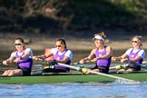 The Women's Boat Race season 2018 - fixture CUWBC vs. ULBC: The ULBC Eight, here stroke Issy Powel, 7 Jordan Cole-Huissan, 6 Oonagh Cousins, 5 Hannah Roberts.
River Thames between Putney Bridge and Mortlake,
London SW15,

United Kingdom,
on 17 February 2018 at 13:14, image #76
