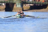 The Women's Boat Race season 2018 - fixture CUWBC vs. ULBC: The CUWBC Eight near Hammersmith Bridge - cox Sophie Shapter, stroke Tricia Smith, 7 Imogen Grant, 6 Anne Beenken, 5 Thea Zabell, 4 Paula Wesselmann, 3 Alice White, 2 Myriam Goudet-Boukhatmi, bow Olivia Coffey.
River Thames between Putney Bridge and Mortlake,
London SW15,

United Kingdom,
on 17 February 2018 at 13:15, image #86