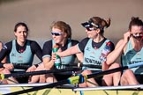 The Women's Boat Race season 2018 - fixture CUWBC vs. ULBC: OUWBC, the winner of both parts of the fixture - 5 Thea Zabell, 6 Anne Beenken, 7 Imogen Grant, stroke Tricia Smith.
River Thames between Putney Bridge and Mortlake,
London SW15,

United Kingdom,
on 17 February 2018 at 13:36, image #181