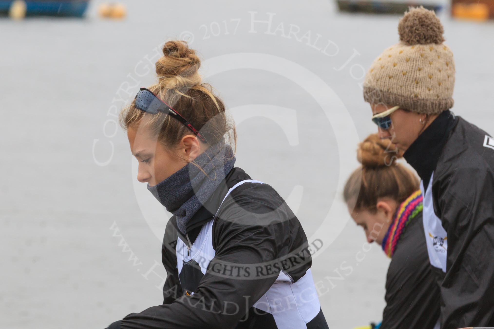 The Women's Boat Race season 2018 - fixture OUWBC vs. Molesey BC: Molesey's 6 seat Molly Harding, 5 seat Ruth Whyman, and 4 Claire McKeown.
River Thames between Putney Bridge and Mortlake,
London SW15,

United Kingdom,
on 04 March 2018 at 13:08, image #11