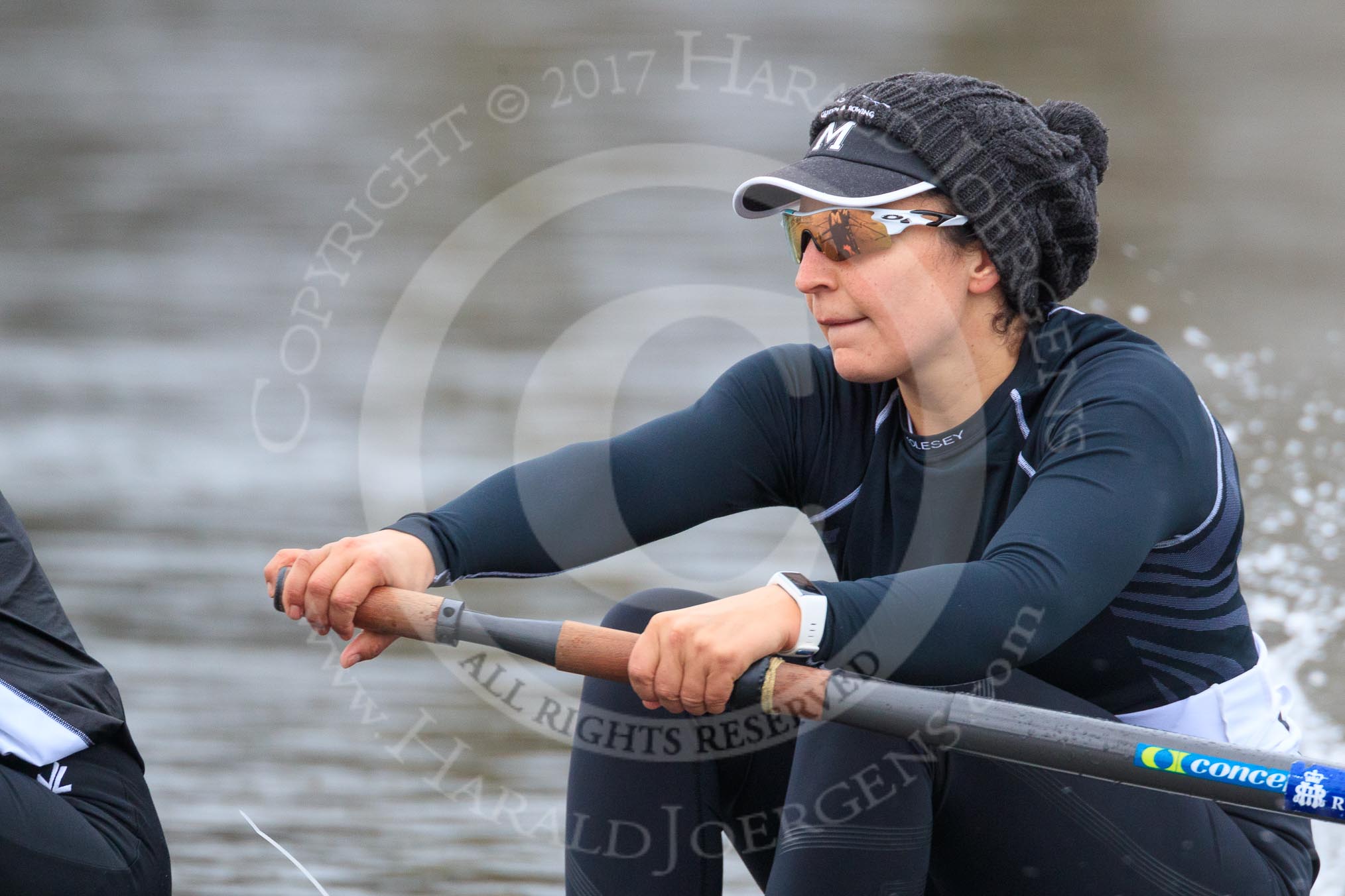 The Women's Boat Race season 2018 - fixture OUWBC vs. Molesey BC: Molesey 3 seat Gabby Rodriguez.
River Thames between Putney Bridge and Mortlake,
London SW15,

United Kingdom,
on 04 March 2018 at 13:34, image #34