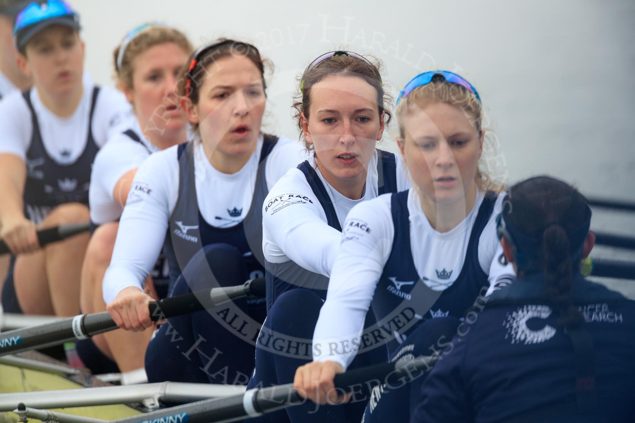 The Women's Boat Race season 2018 - fixture OUWBC vs. Molesey BC: OUWBC just after the start of the race: 4 Alice Roberts, 5 Morgan McGovern, 6 Sara Kushma, 7 Abigail Killen, stroke Beth Bridgman, cox Jessica Buck.
River Thames between Putney Bridge and Mortlake,
London SW15,

United Kingdom,
on 04 March 2018 at 13:45, image #52
