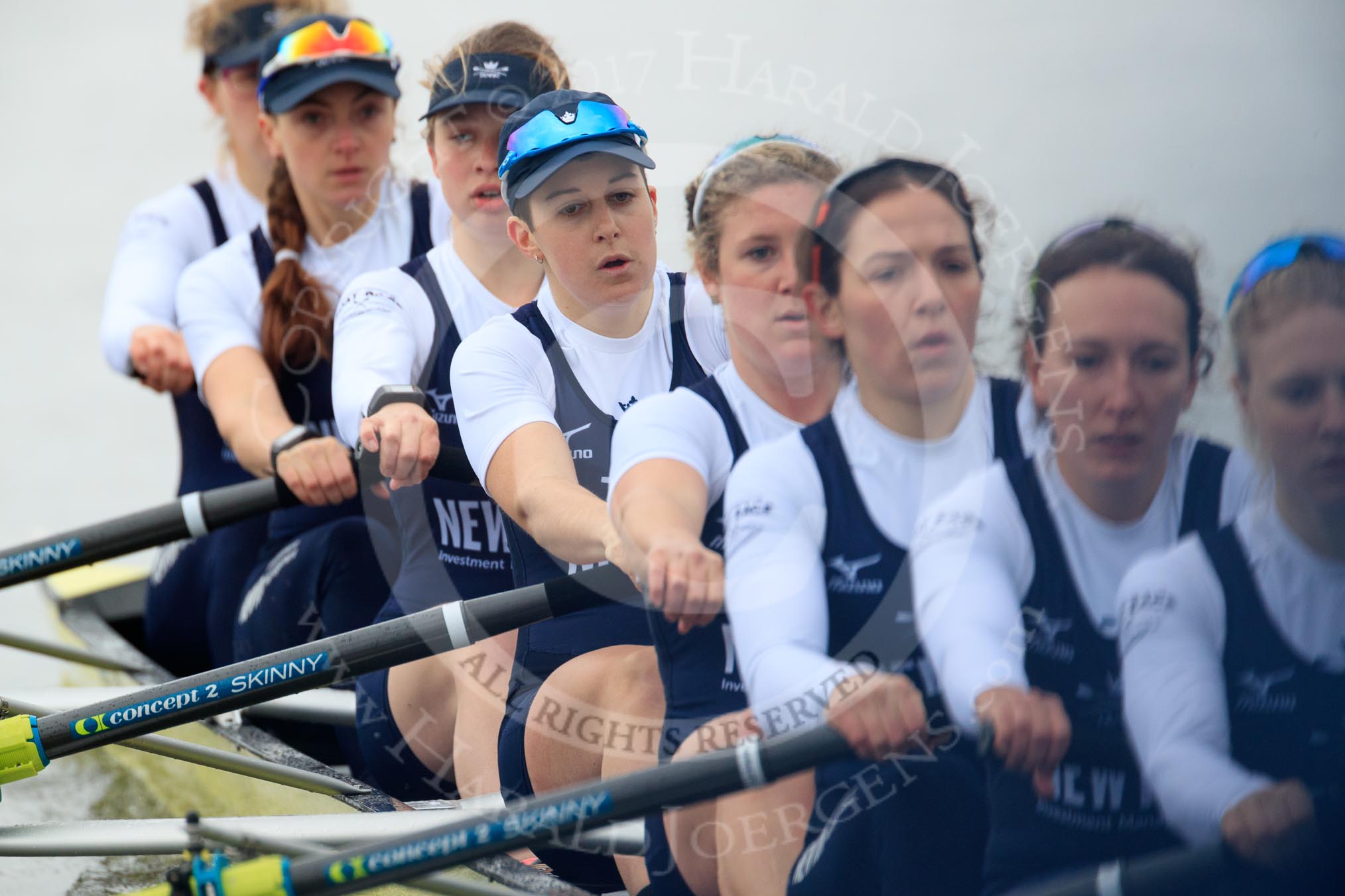 The Women's Boat Race season 2018 - fixture OUWBC vs. Molesey BC: OUWBC just after the start of the race: Bow Renée Koolschijn, 2 Katherine Erickson, 3 Juliette Perry, 4 Alice Roberts, 5 Morgan McGovern, 6 Sara Kushma, 7 Abigail Killen, stroke Beth Bridgman.
River Thames between Putney Bridge and Mortlake,
London SW15,

United Kingdom,
on 04 March 2018 at 13:45, image #53