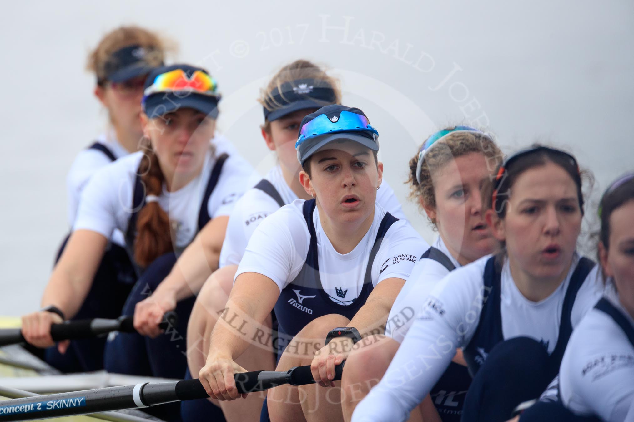 The Women's Boat Race season 2018 - fixture OUWBC vs. Molesey BC: OUWBC just after the start of the race: Bow Renée Koolschijn, 2 Katherine Erickson, 3 Juliette Perry, 4 Alice Roberts, 5 Morgan McGovern, 6 Sara Kushma, 7 Abigail Killen, stroke Beth Bridgman.
River Thames between Putney Bridge and Mortlake,
London SW15,

United Kingdom,
on 04 March 2018 at 13:45, image #56