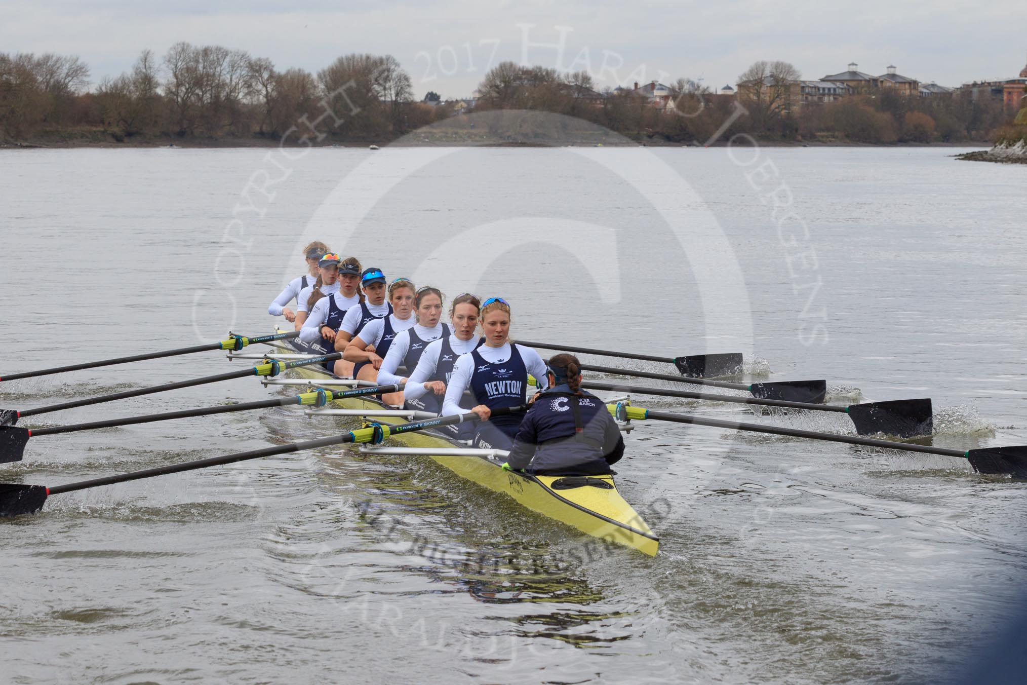 The Women's Boat Race season 2018 - fixture OUWBC vs. Molesey BC: OUWBC are pulling away from Molesey: Bow Renée Koolschijn, 2 Katherine Erickson, 3 Juliette Perry, 4 Alice Roberts, 5 Morgan McGovern, 6 Sara Kushma, 7 Abigail Killen, stroke Beth Bridgman, cox Jessica Buck.
River Thames between Putney Bridge and Mortlake,
London SW15,

United Kingdom,
on 04 March 2018 at 13:46, image #59