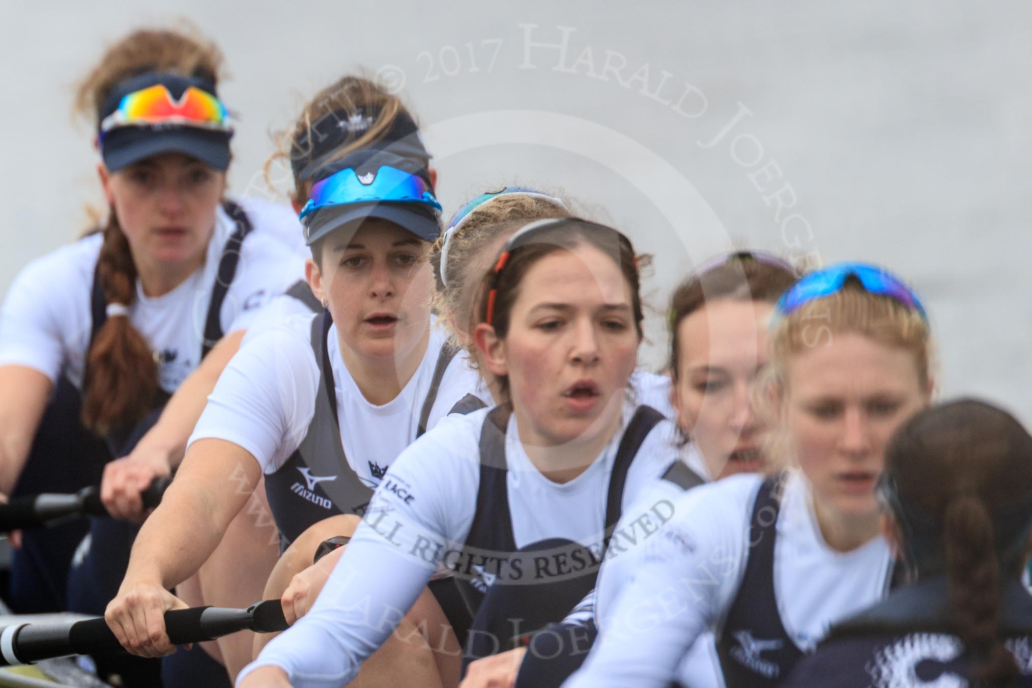 The Women's Boat Race season 2018 - fixture OUWBC vs. Molesey BC: OUWBC: Bow Renée Koolschijn, 2 Katherine Erickson, 3 Juliette Perry, 4 Alice Roberts, 5 Morgan McGovern, 6 Sara Kushma, 7 Abigail Killen, stroke Beth Bridgman, cox Jessica Buck.
River Thames between Putney Bridge and Mortlake,
London SW15,

United Kingdom,
on 04 March 2018 at 13:48, image #69