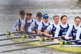 The Women's Boat Race season 2018 - fixture OUWBC vs. Molesey BC: OUWBC wating for the start of the race: Bow Renée Koolschijn, 2 Katherine Erickson, 3 Juliette Perry, 4 Alice Roberts, 5 Morgan McGovern, 6 Sara Kushma, 7 Abigail Killen, stroke Beth Bridgman, cox Jessica Buck.
River Thames between Putney Bridge and Mortlake,
London SW15,

United Kingdom,
on 04 March 2018 at 13:43, image #43