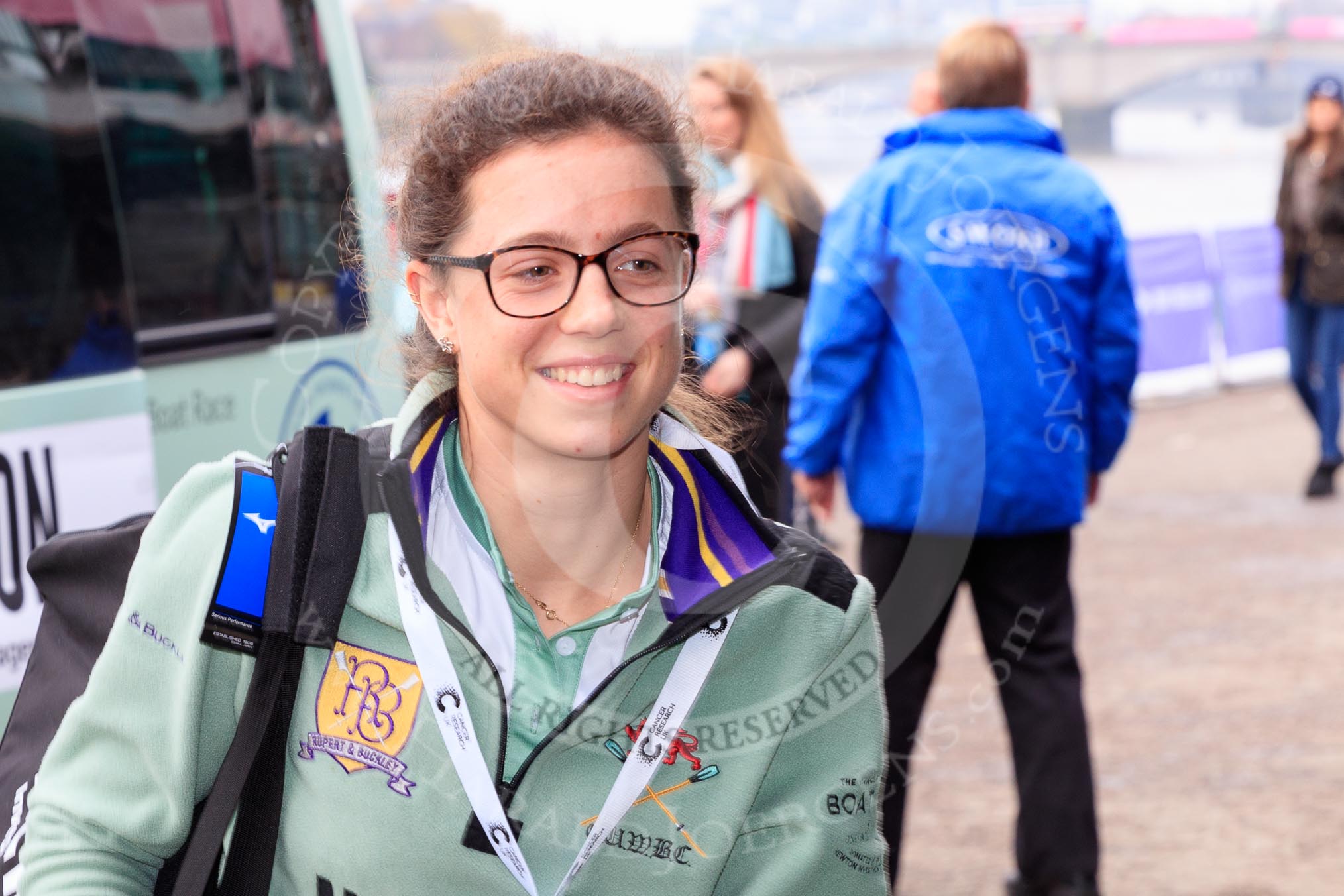 The Cancer Research UK Women's Boat Race 2018: Cambridge 2 seat Imogen Grant arriving at the boathouses before the race.
River Thames between Putney Bridge and Mortlake,
London SW15,

United Kingdom,
on 24 March 2018 at 13:54, image #11