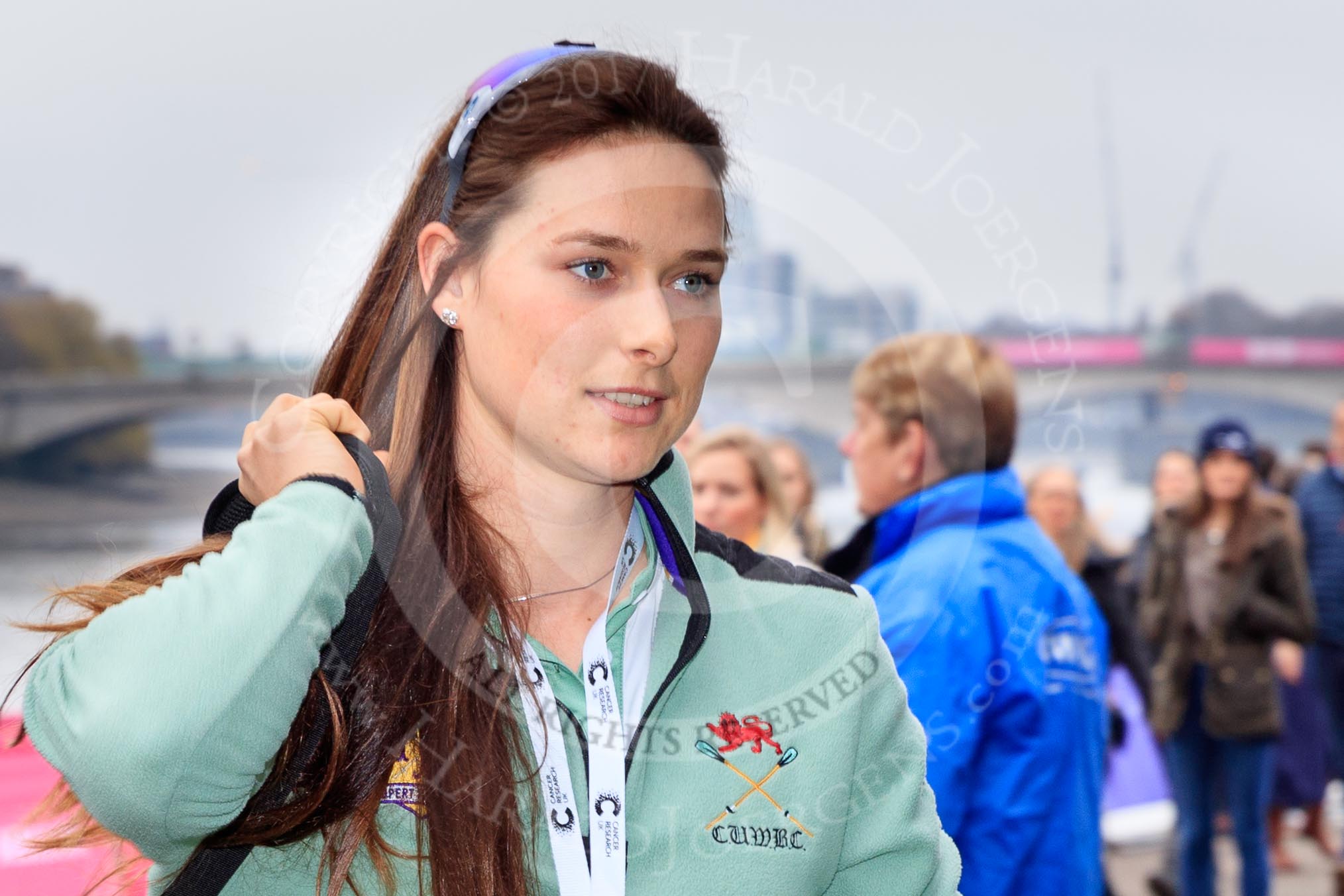 The Cancer Research UK Women's Boat Race 2018: Cambridge 4 seat Thea Zabell arriving at the boathouses before the race.
River Thames between Putney Bridge and Mortlake,
London SW15,

United Kingdom,
on 24 March 2018 at 13:54, image #12