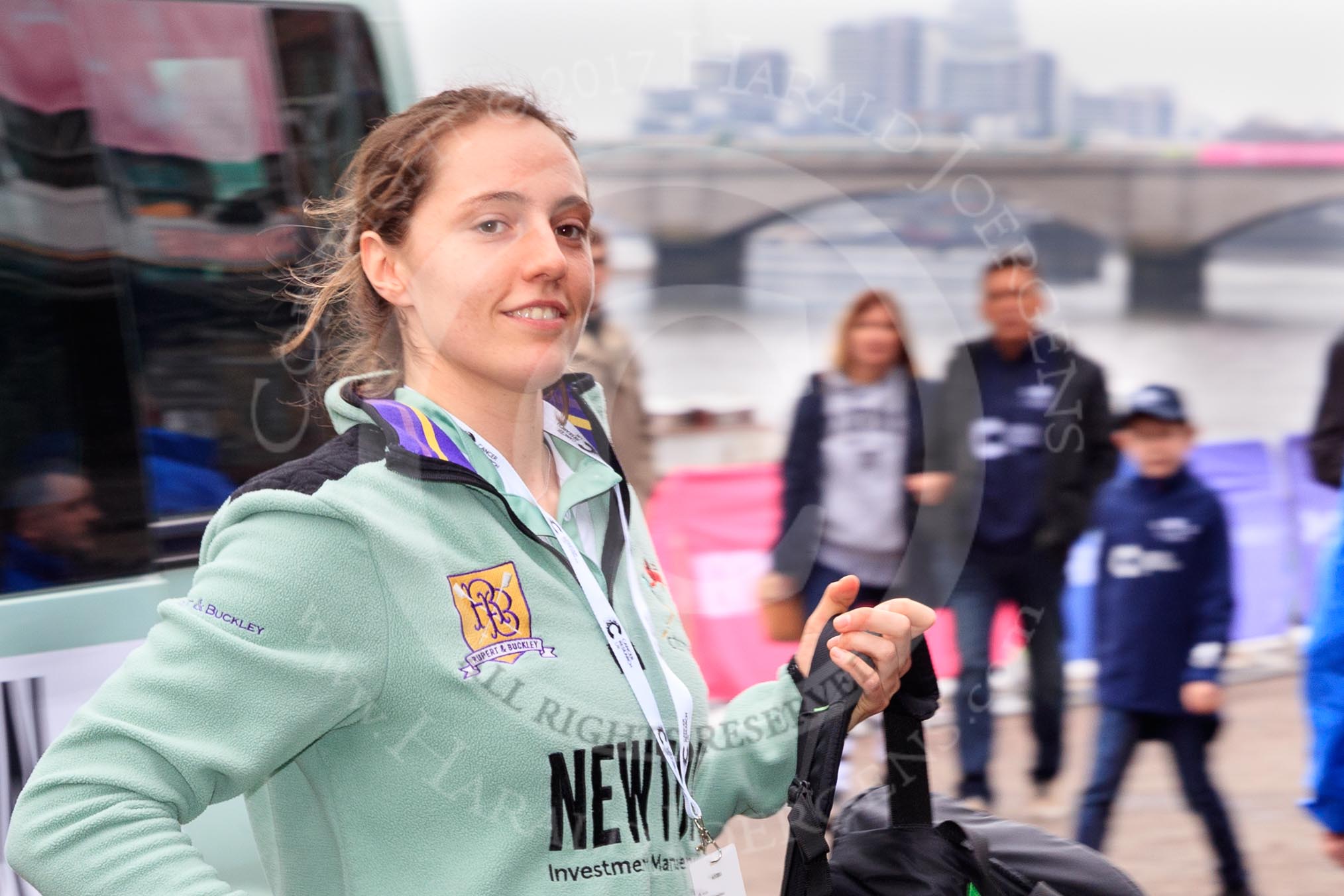 The Cancer Research UK Women's Boat Race 2018: Cambridge 3 seat Kelsy Barolak arriving at the boathouses before the race.
River Thames between Putney Bridge and Mortlake,
London SW15,

United Kingdom,
on 24 March 2018 at 13:55, image #15