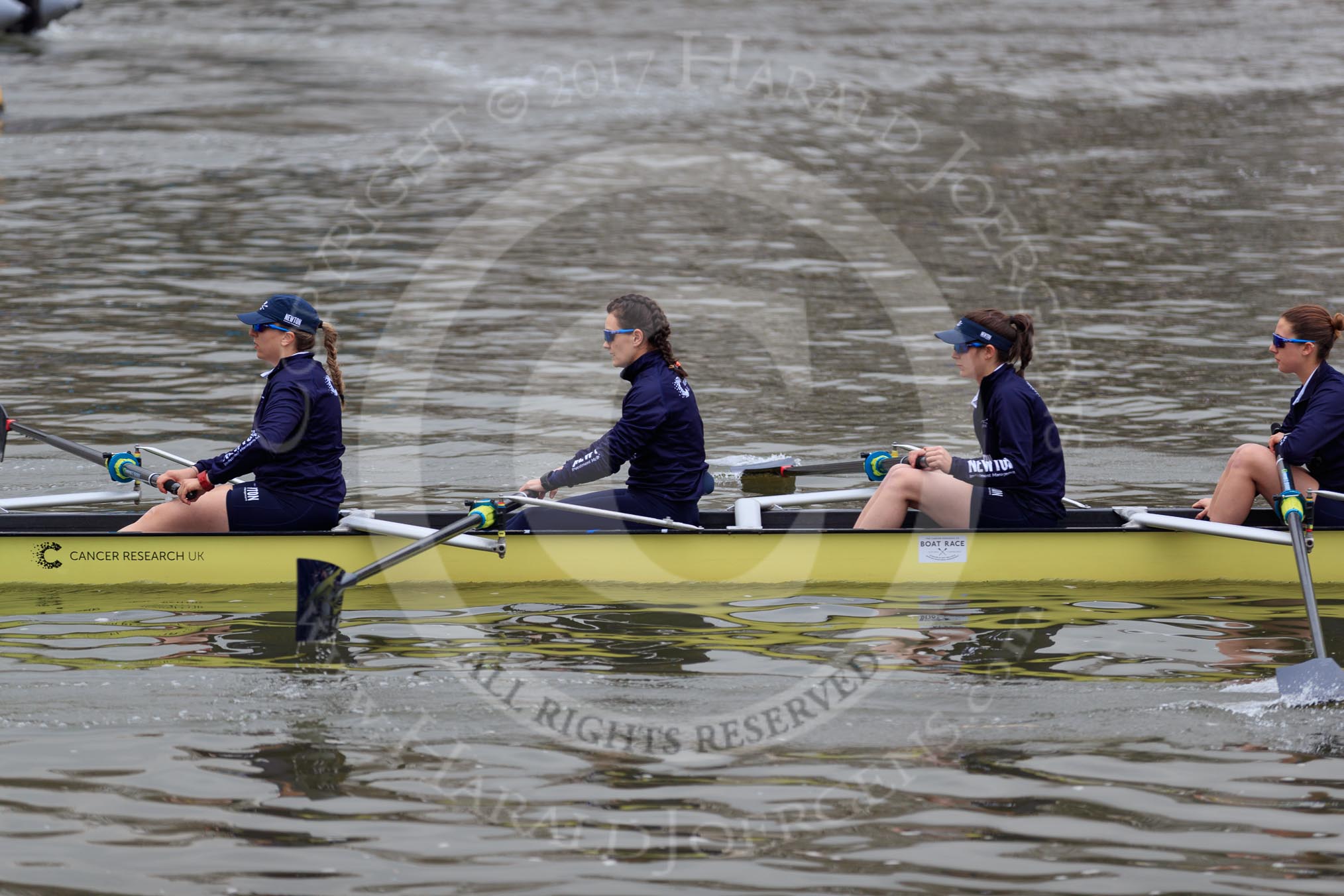 The Cancer Research UK Women's Boat Race 2018: Osiris, the Oxford reserve boat, here 6 seat Sanja Brolih, 5 Sarah Payne Riches, 4 Rachel Anderson, 3 Madeline Goss.
River Thames between Putney Bridge and Mortlake,
London SW15,

United Kingdom,
on 24 March 2018 at 16:02, image #136