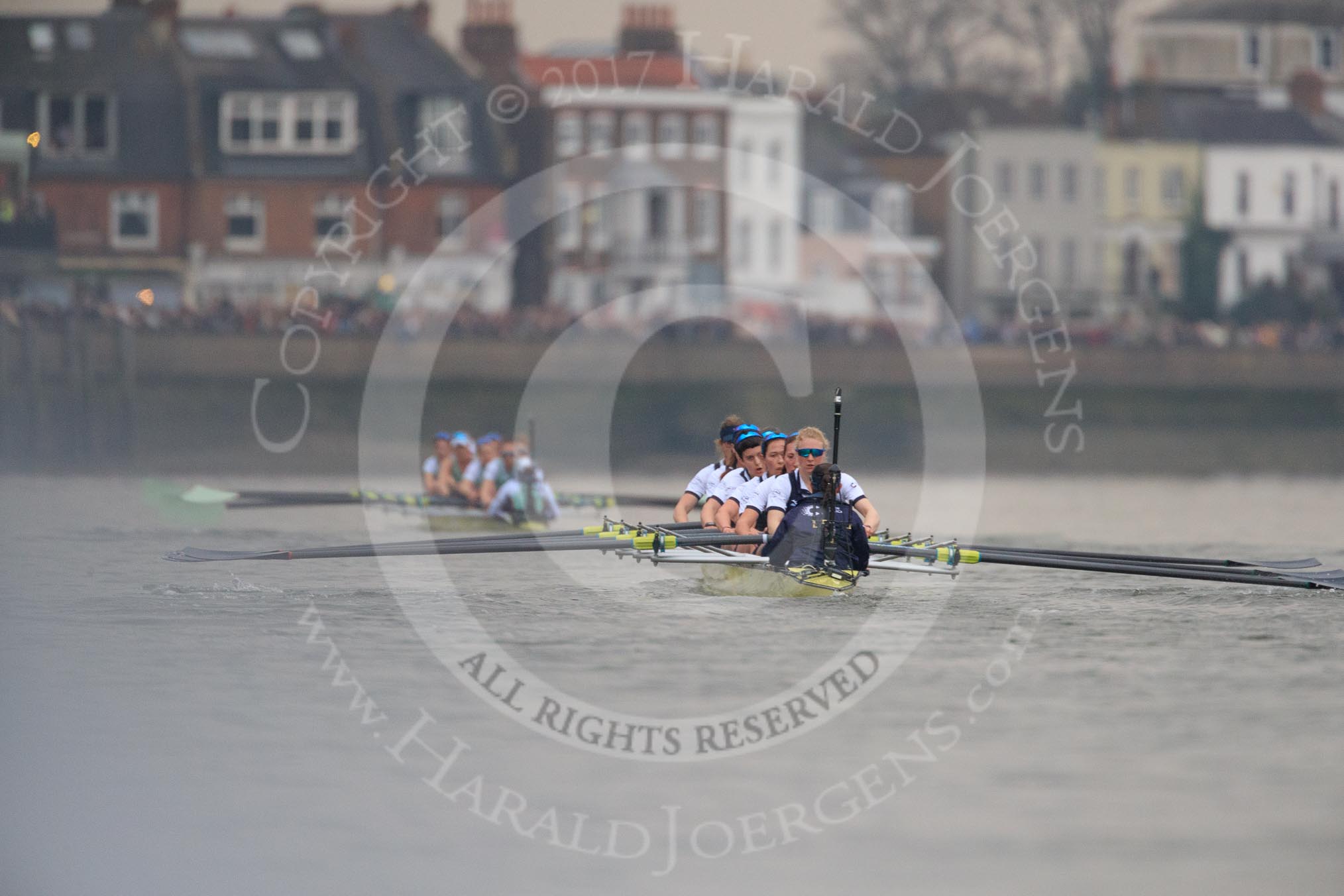 The Cancer Research UK Women's Boat Race 2018: Near the Bandstand - the Cambridge women keep extending their lead.
River Thames between Putney Bridge and Mortlake,
London SW15,

United Kingdom,
on 24 March 2018 at 16:45, image #188