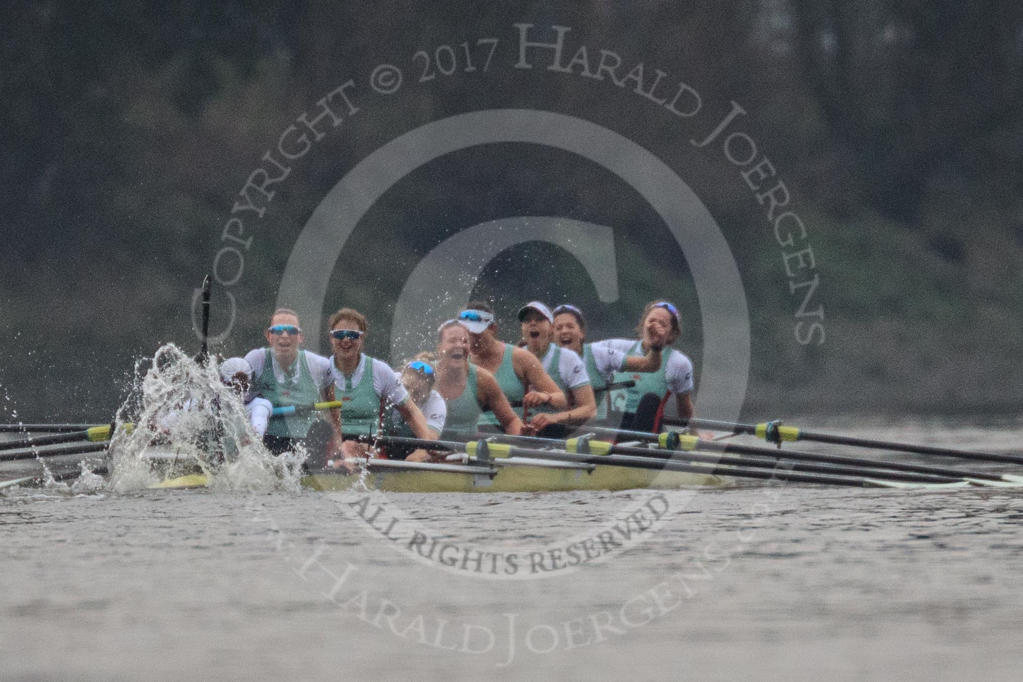 The Cancer Research UK Women's Boat Race 2018: Cambridge has just won the 2018 Women's Boat race, time for the celebrations to start! Cox Sophie Shapter, stroke Olivia Coffey, 7 Myriam Goudet-Boukhatmi, 6 Alice White, 5 Paula Wesselmann, 4 Thea Zabell, 3 Kelsey Barolak, 2 Imogen Grant, bow Tricia Smith.
River Thames between Putney Bridge and Mortlake,
London SW15,

United Kingdom,
on 24 March 2018 at 16:50, image #215