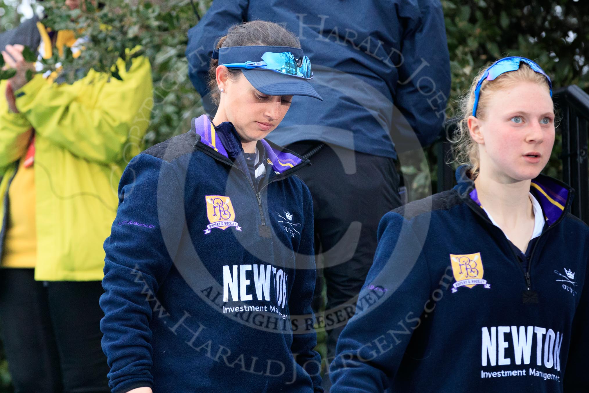 The Cancer Research UK Women's Boat Race 2018: Stepping down from the podium after the race - Oxford' s cox Jessica Buck, stroke Beth Bridgman.
River Thames between Putney Bridge and Mortlake,
London SW15,

United Kingdom,
on 24 March 2018 at 17:06, image #247