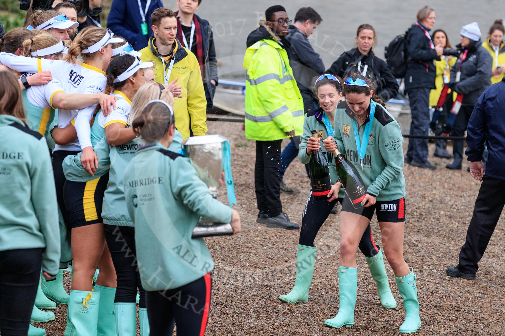 The Cancer Research UK Women's Boat Race 2018: More celebrations and more champagne for the Cambridge women.
River Thames between Putney Bridge and Mortlake,
London SW15,

United Kingdom,
on 24 March 2018 at 17:13, image #314