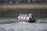 The Cancer Research UK Women's Boat Race 2018: The Oxford women getting ready for the start of the Women's Boat Race - bow Renée Koolschijn, 2 Katherine Erickson, 3 Juliette Perry, 4 Alice Roberts, 5 Morgan McGovern, 6 Sara Kushma, 7 Abigail Killen, stroke Beth Bridgman, cox Jessica Buck.
River Thames between Putney Bridge and Mortlake,
London SW15,

United Kingdom,
on 24 March 2018 at 16:22, image #147