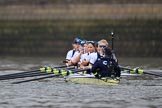 The Cancer Research UK Women's Boat Race 2018: The Oxford women getting ready for the start of the Women's Boat Race - bow Renée Koolschijn, 2 Katherine Erickson, 3 Juliette Perry, 4 Alice Roberts, 5 Morgan McGovern, 6 Sara Kushma, 7 Abigail Killen, stroke Beth Bridgman, cox Jessica Buck.
River Thames between Putney Bridge and Mortlake,
London SW15,

United Kingdom,
on 24 March 2018 at 16:22, image #148