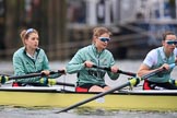 The Cancer Research UK Women's Boat Race 2018: Cambridge 6 seat Alice White, 7 Myriam Goudet-Boukhatmi, and stroke Olivia Coffey before the start of the Women's Boat Race.
River Thames between Putney Bridge and Mortlake,
London SW15,

United Kingdom,
on 24 March 2018 at 16:22, image #150