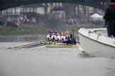 The Cancer Research UK Women's Boat Race 2018: The Oxford women approaching Barnes Bridge - bow Renée Koolschijn, 2 Katherine Erickson, 3 Juliette Perry, 4 Alice Roberts, 5 Morgan McGovern, 6 Sara Kushma, 7 Abigail Killen, stroke Beth Bridgman, cox Jessica Buck.
River Thames between Putney Bridge and Mortlake,
London SW15,

United Kingdom,
on 24 March 2018 at 16:46, image #196