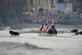 The Cancer Research UK Women's Boat Race 2018: The Oxford boat getting closer to the finish line - bow Renée Koolschijn, 2 Katherine Erickson, 3 Juliette Perry, 4 Alice Roberts, 5 Morgan McGovern, 6 Sara Kushma, 7 Abigail Killen, stroke Beth Bridgman, cox Jessica Buck.
River Thames between Putney Bridge and Mortlake,
London SW15,

United Kingdom,
on 24 March 2018 at 16:49, image #204