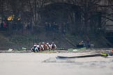 The Cancer Research UK Women's Boat Race 2018: Cambridge just yards away from the finish line - cox Sophie Shapter, stroke Olivia Coffey, 7 Myriam Goudet-Boukhatmi, 6 Alice White, 5 Paula Wesselmann, 4 Thea Zabell, 3 Kelsey Barolak, 2	Imogen Grant, bow Tricia Smith.
River Thames between Putney Bridge and Mortlake,
London SW15,

United Kingdom,
on 24 March 2018 at 16:49, image #206