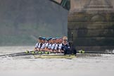 The Cancer Research UK Women's Boat Race 2018: The Oxford women passing the second line as second - bow Renée Koolschijn, 2 Katherine Erickson, 3 Juliette Perry, 4 Alice Roberts, 5 Morgan McGovern, 6 Sara Kushma, 7 Abigail Killen, stroke Beth Bridgman, cox Jessica Buck.
River Thames between Putney Bridge and Mortlake,
London SW15,

United Kingdom,
on 24 March 2018 at 16:50, image #216