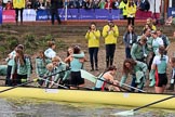 The Cancer Research UK Women's Boat Race 2018: The Cambridge women. having won the 2018 Women's Boat Race, arrive at Mortlake Boat Club.
River Thames between Putney Bridge and Mortlake,
London SW15,

United Kingdom,
on 24 March 2018 at 16:55, image #227