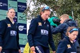The Cancer Research UK Women's Boat Race 2018: Stepping down from the podium after the race - Oxford' s stroke Beth Bridgman, 7 seat Abigail Killen, 6 Sara Kushma.
River Thames between Putney Bridge and Mortlake,
London SW15,

United Kingdom,
on 24 March 2018 at 17:05, image #244