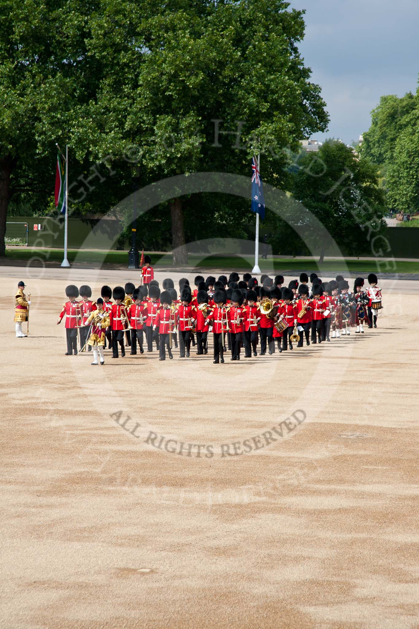 Trooping the Colour 2009: Drum Major M Godsman, Scots Guards, leading the Band of the Scots Guards onto Horse Guards Parade..
Horse Guards Parade, Westminster,
London SW1,

United Kingdom,
on 13 June 2009 at 10:27, image #54