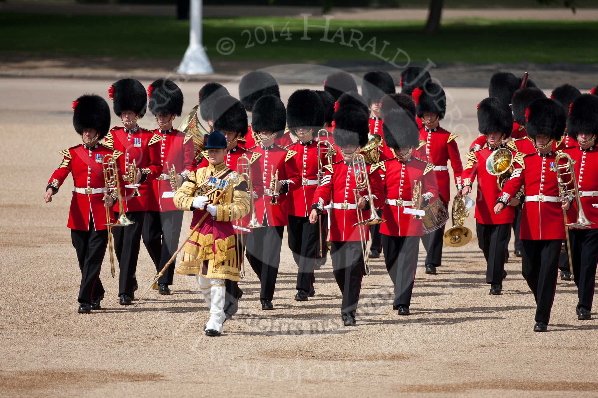 Trooping the Colour 2009: Drum Major S O'Brien, Welsh Guards, leading the Band of the Coldstream Guards onto Horse Guards Parade..
Horse Guards Parade, Westminster,
London SW1,

United Kingdom,
on 13 June 2009 at 10:21, image #36