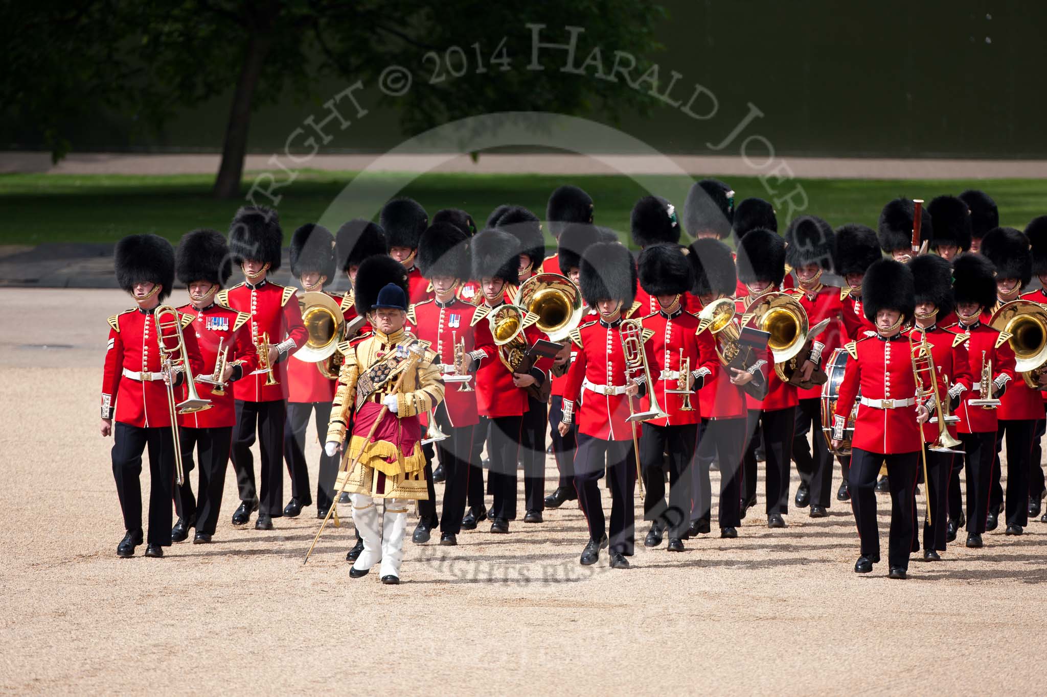 Trooping the Colour 2009: Senior Dum Major Tony Moors, Grenadier Guards, leading the Band onto Horse Guards Parade..
Horse Guards Parade, Westminster,
London SW1,

United Kingdom,
on 13 June 2009 at 10:27, image #53